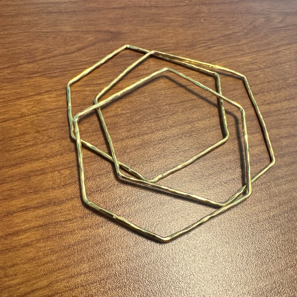 Hexagon Bangle Bracelet Set - Brass Hammered - Three in Set